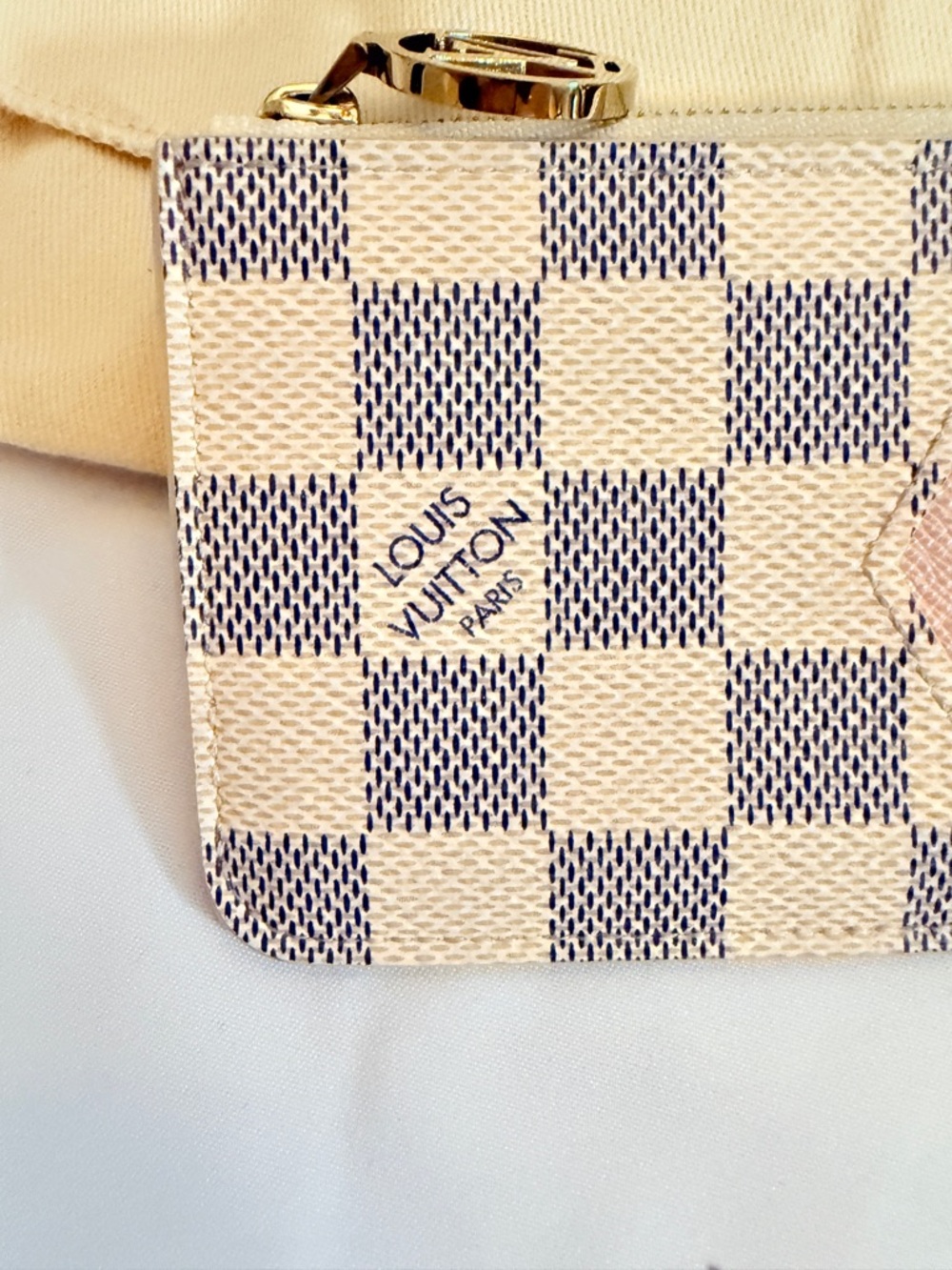 Louis Vuitton Damier Azur Cream and Gray Key Pouch with Gold Charm - Picture 6 of 8